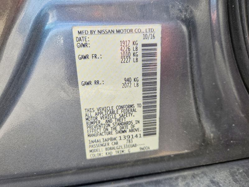 2017 NISSAN ALTIMA 2.5 S 12