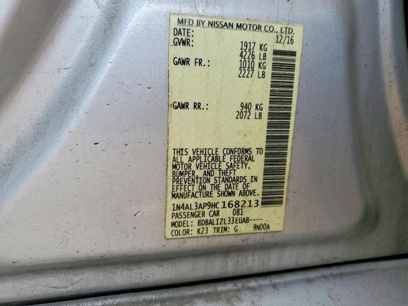 2017 NISSAN ALTIMA 2.5 SV 12