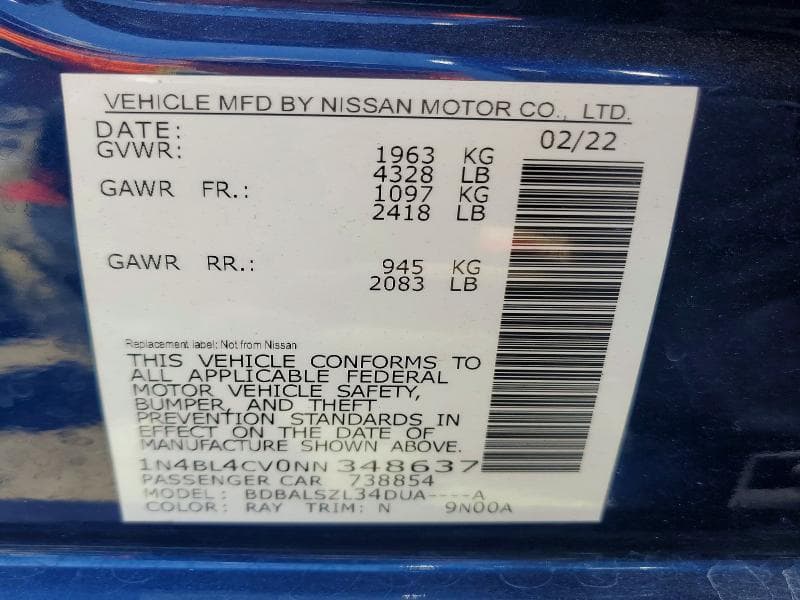 2022 NISSAN ALTIMA SR 13