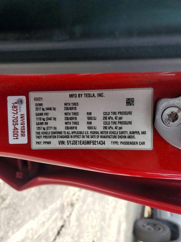 2021 TESLA MODEL 3 12