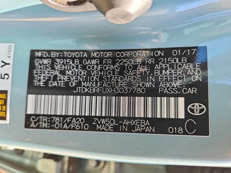 2017 TOYOTA PRIUS TWO 12