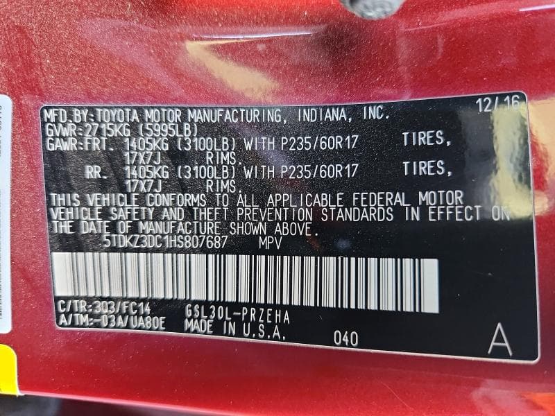 2017 TOYOTA SIENNA LE 8-PASSENGER 13