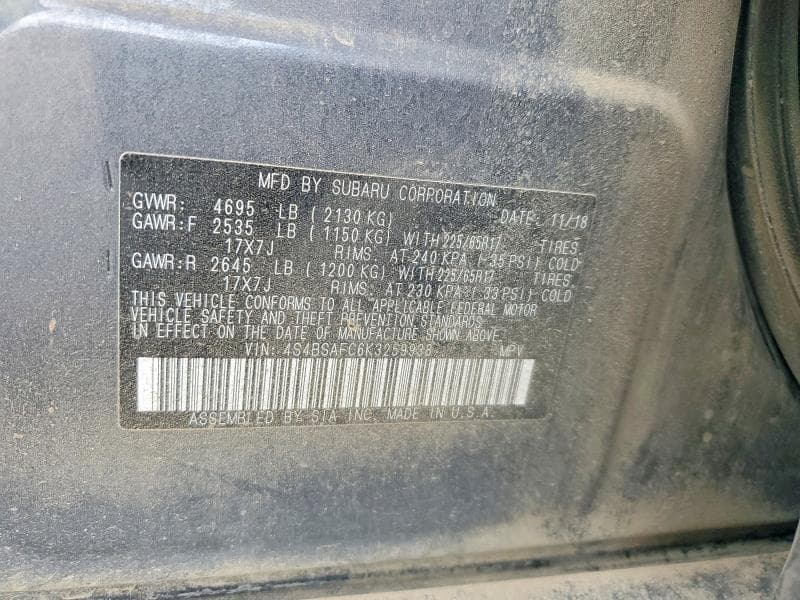 2019 SUBARU OUTBACK 2.5I PREMIUM 13