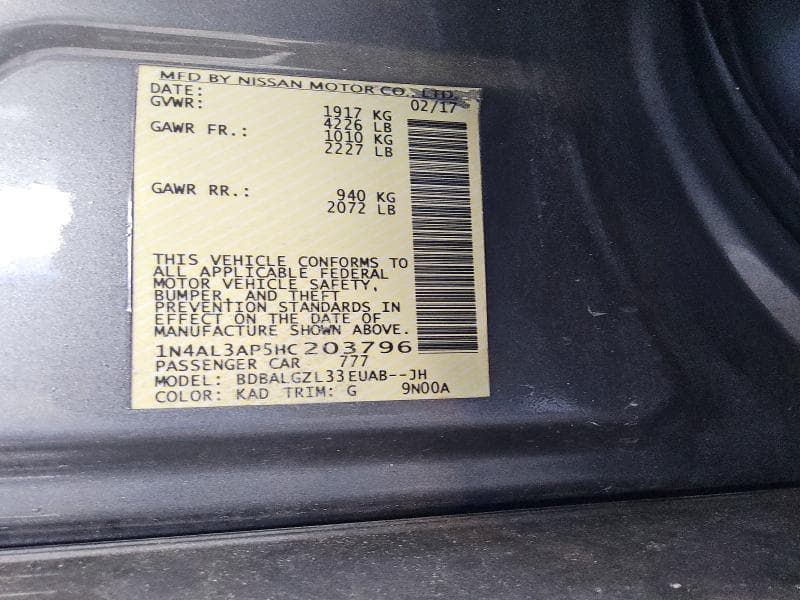 2017 NISSAN ALTIMA 2.5 S 12