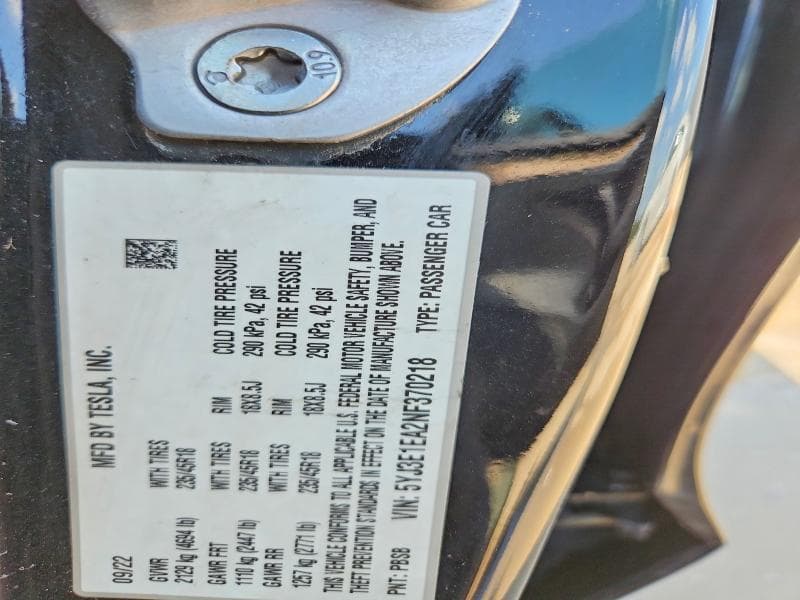 2022 TESLA MODEL 3 12