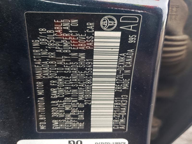 2019 TOYOTA COROLLA LE 12