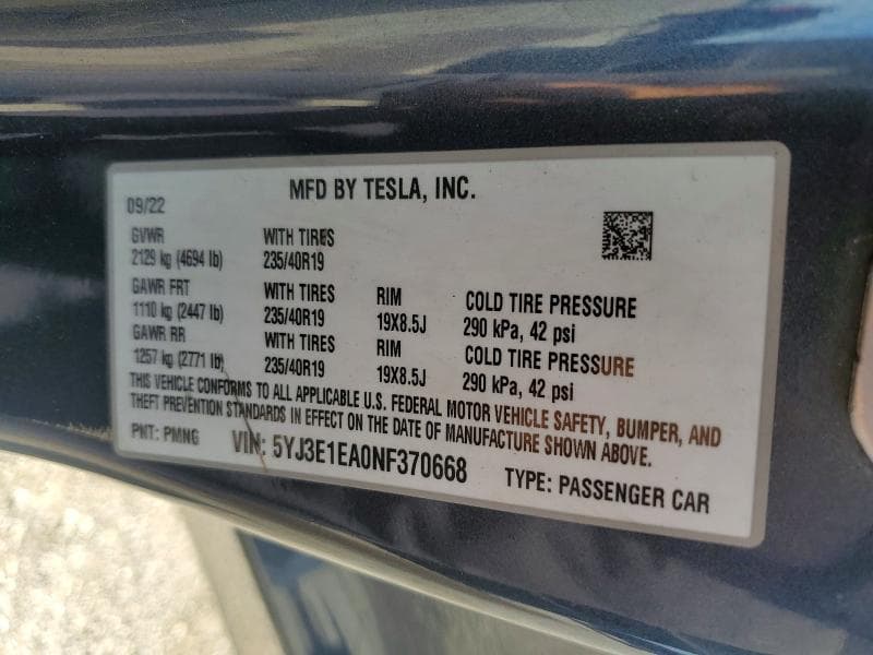 2022 TESLA MODEL 3 12