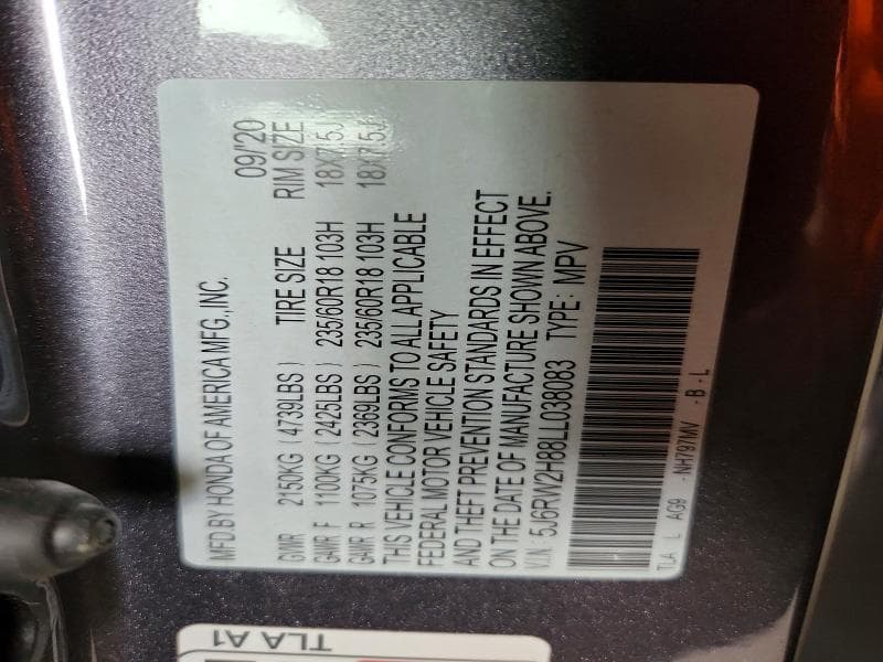 2020 HONDA CR-V EXL 14