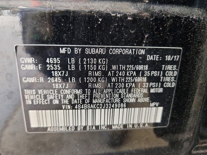 2018 SUBARU OUTBACK 2.5I LIMITED 13