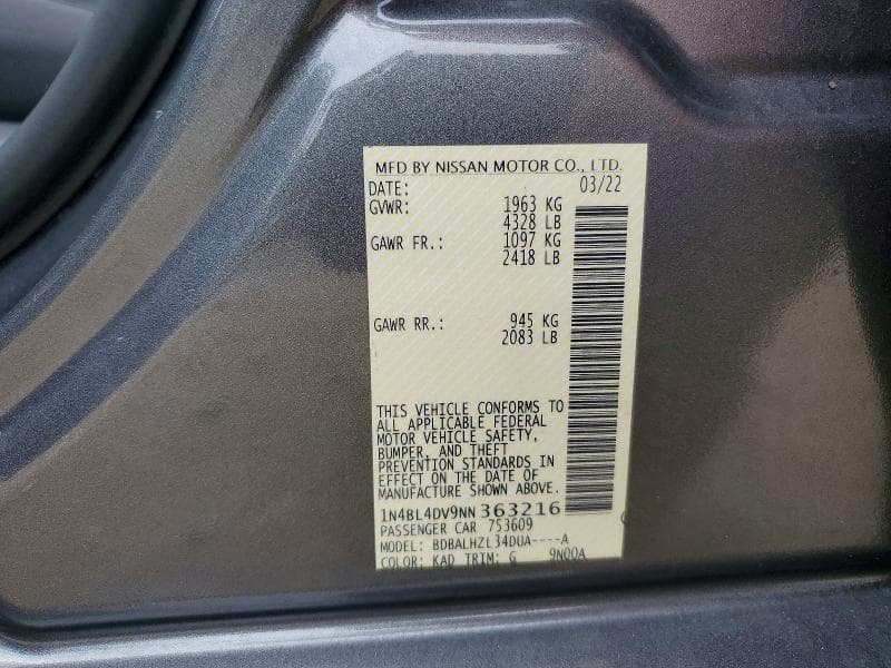 2022 NISSAN ALTIMA SV 12