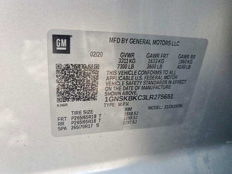 2020 CHEVROLET TAHOE K1500 LT 13