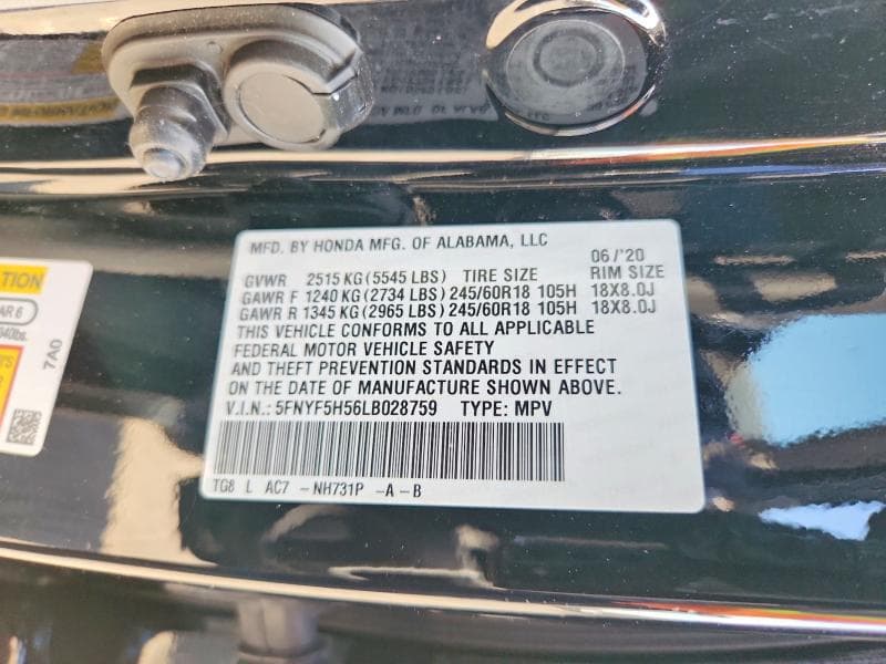 2020 HONDA PILOT EXL 12