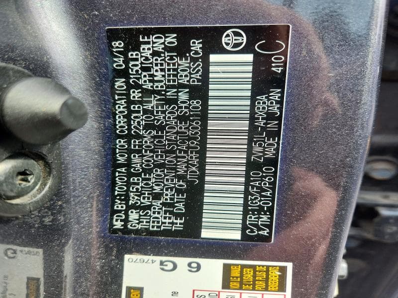 2018 TOYOTA PRIUS TWO ECO 12