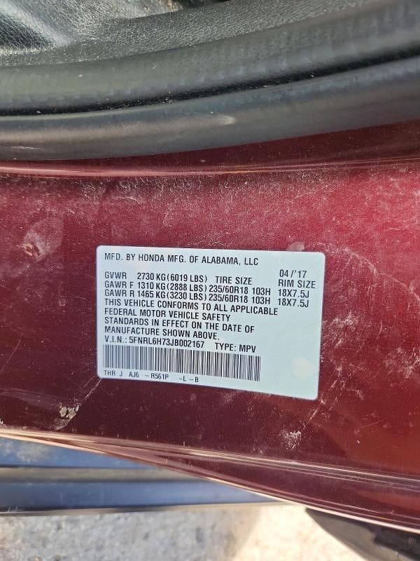 2018 HONDA ODYSSEY EXL 13