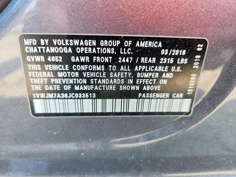 2018 VOLKSWAGEN PASSAT GT 13
