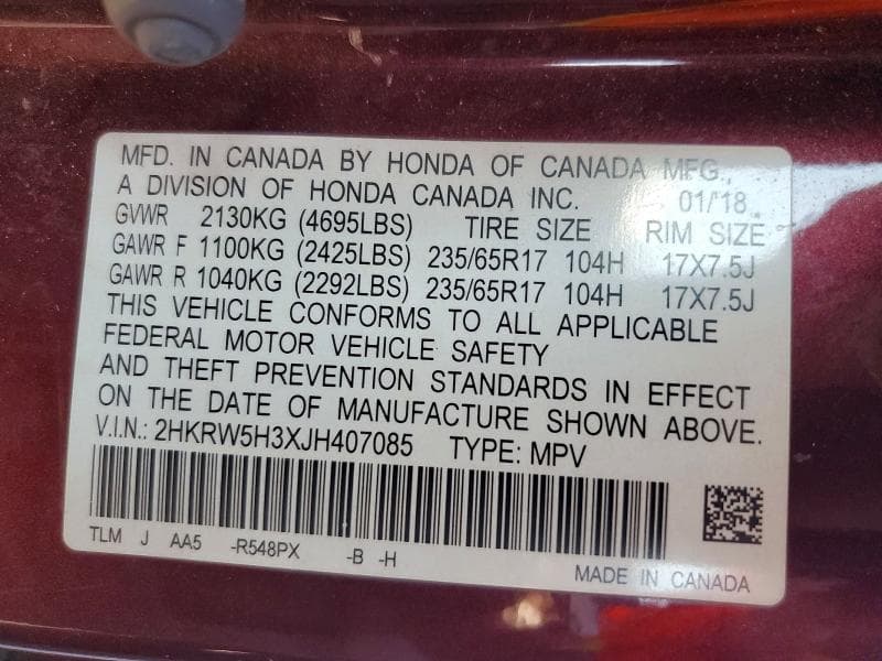 2018 HONDA CR-V LX 14