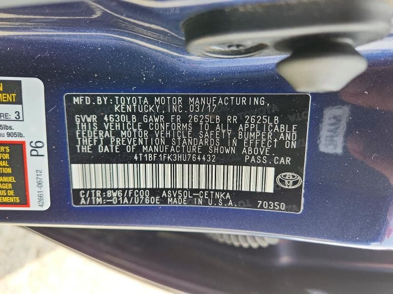 2017 TOYOTA CAMRY LE 12