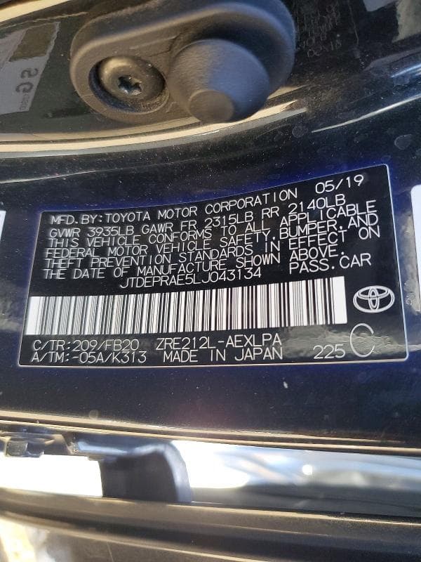 2020 TOYOTA COROLLA LE 12