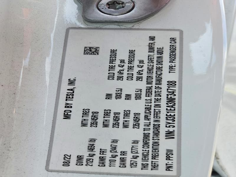 2022 TESLA MODEL 3 13