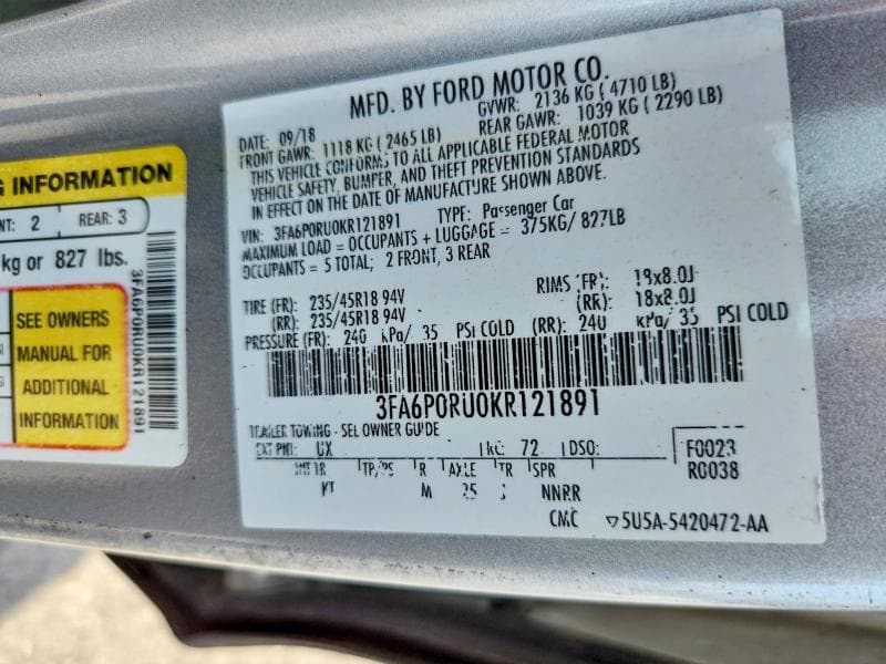 2019 FORD FUSION TITANIUM 12