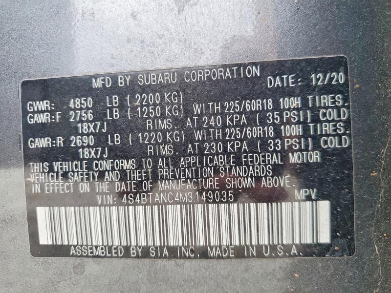 2021 SUBARU OUTBACK LIMITED 13