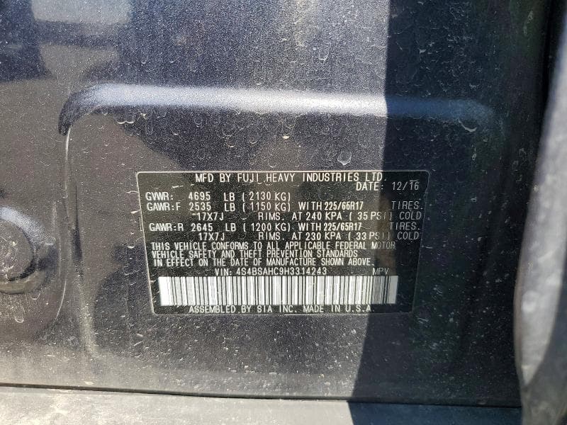 2017 SUBARU OUTBACK 2.5I PREMIUM 13