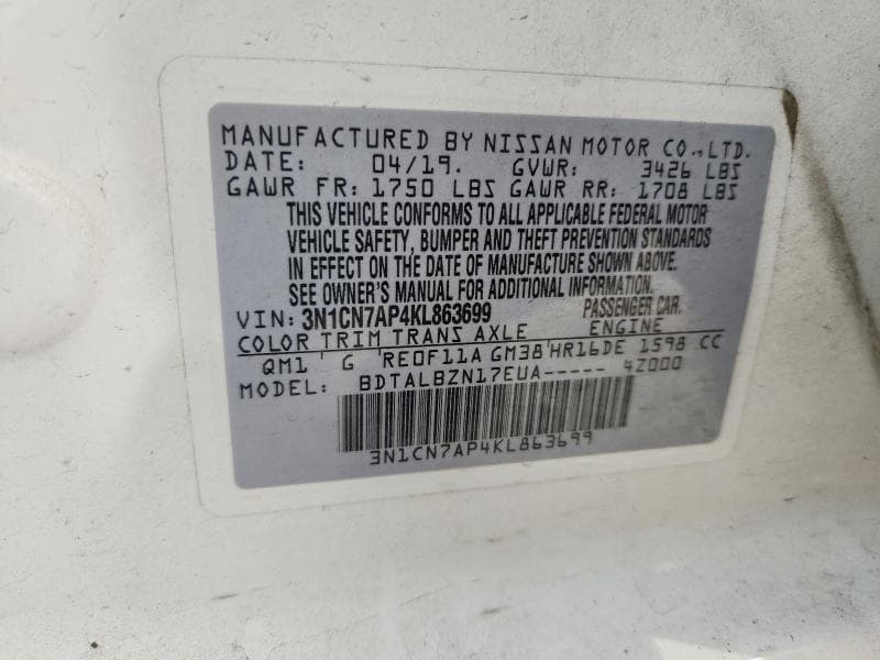 2019 NISSAN VERSA SV 12