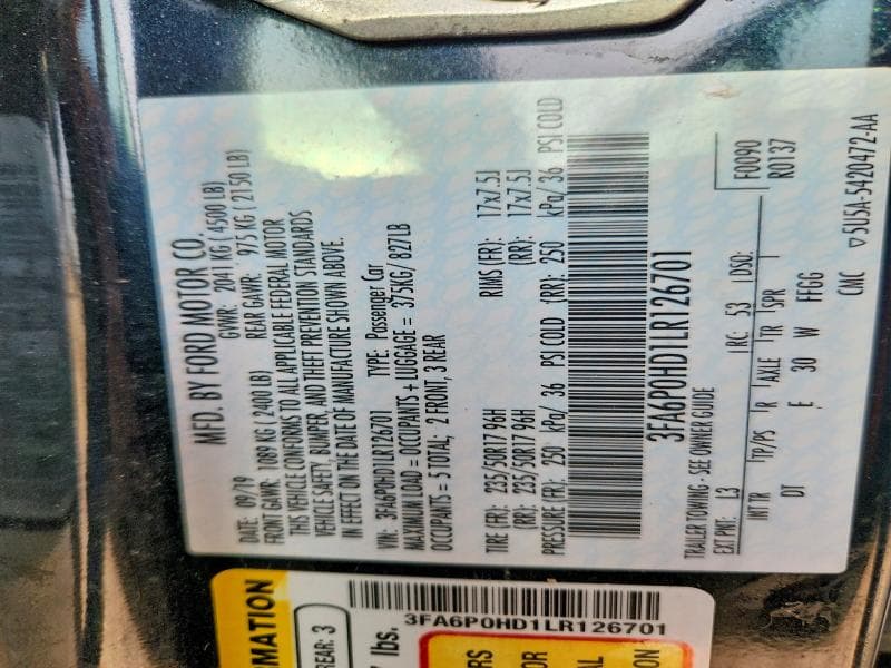 2020 FORD FUSION SE 12