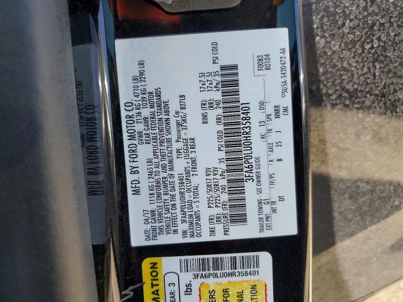 2017 FORD FUSION SE HYBRID 13