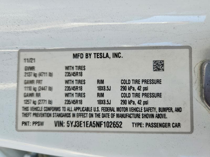 2022 TESLA MODEL 3 12