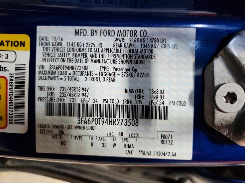 2017 FORD FUSION SE 12