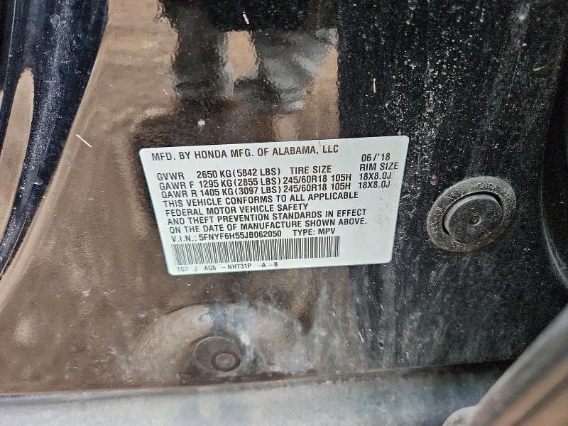 2018 HONDA PILOT EXL 12