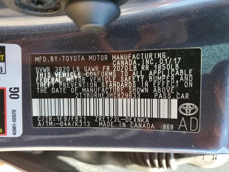 2017 TOYOTA COROLLA LE 12