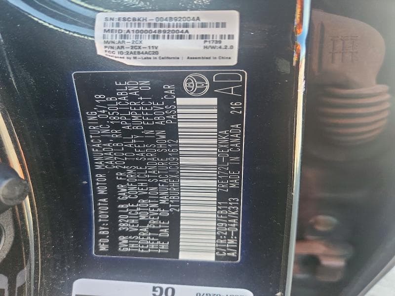 2018 TOYOTA COROLLA LE 12