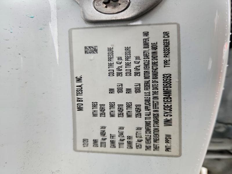 2021 TESLA MODEL 3 12