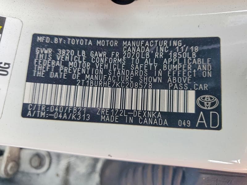2019 TOYOTA COROLLA LE 13