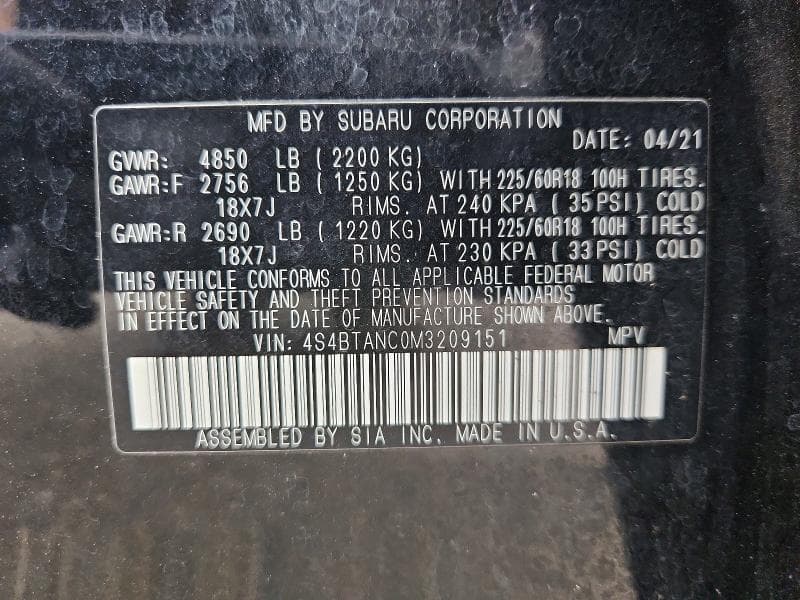 2021 SUBARU OUTBACK LIMITED 13