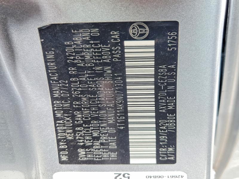 2022 TOYOTA CAMRY SE 12