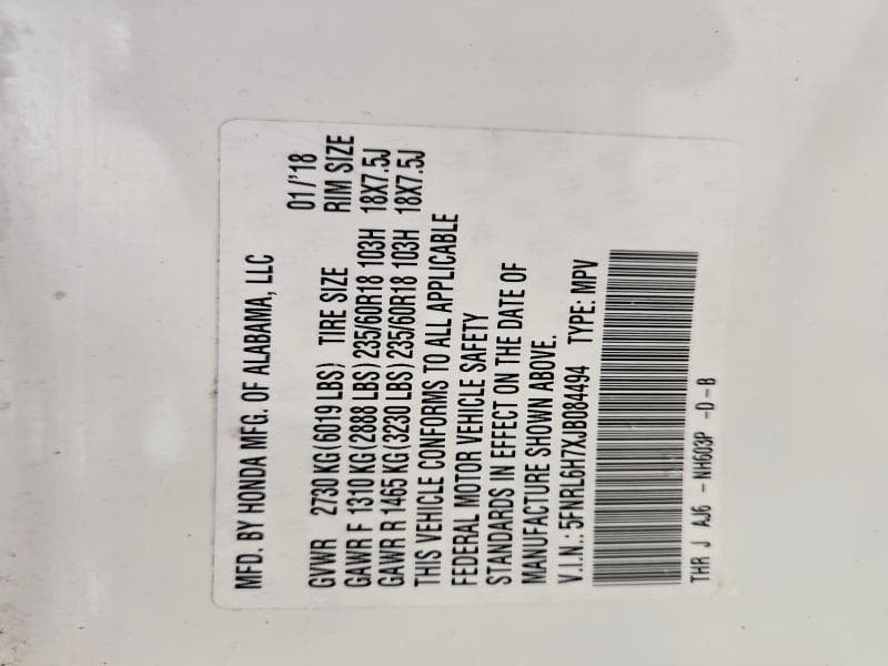 2018 HONDA ODYSSEY EXL 13