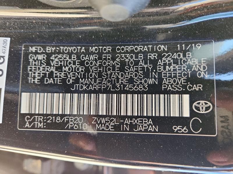 2020 TOYOTA PRIUS PRIME LE 12