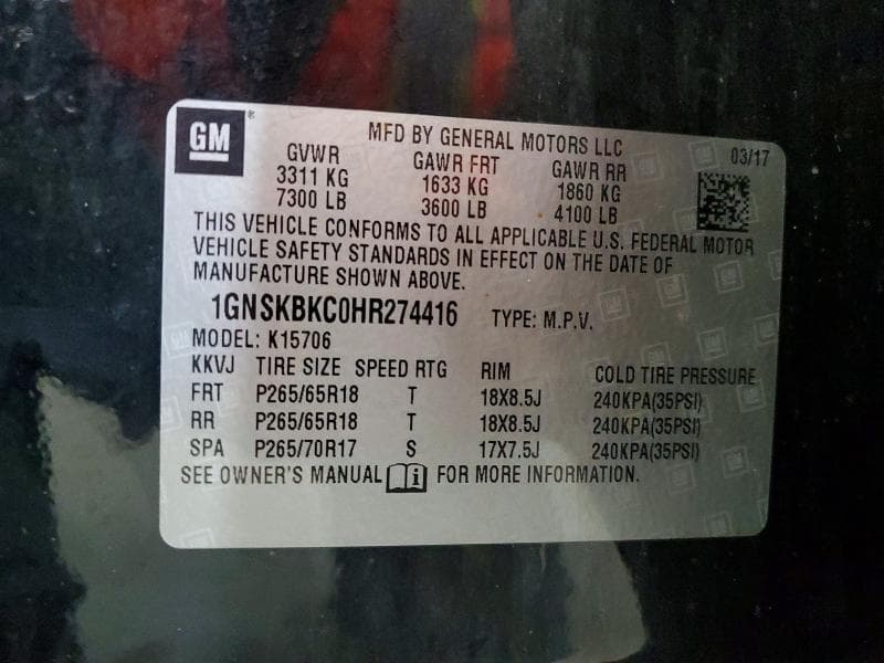 2017 CHEVROLET TAHOE K1500 LT 13