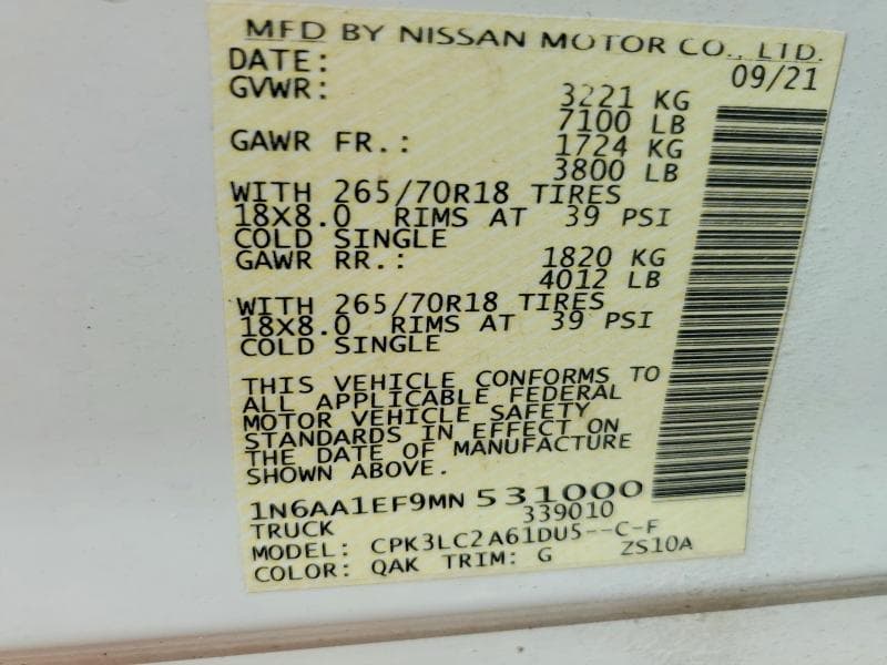 2021 NISSAN TITAN SV 13