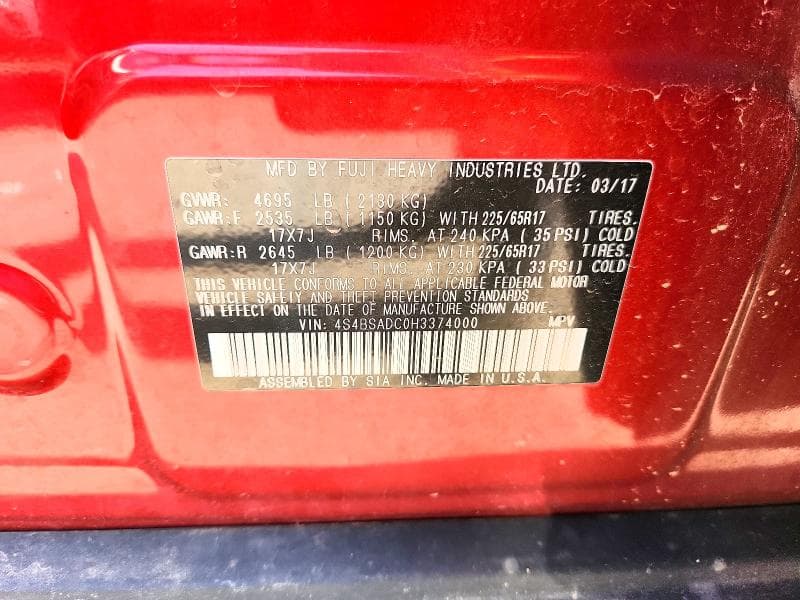 2017 SUBARU OUTBACK 2.5I PREMIUM 13