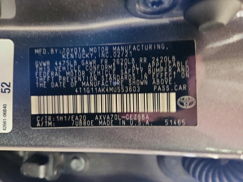 2021 TOYOTA CAMRY SE 12
