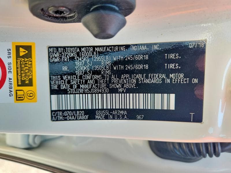 2018 TOYOTA HIGHLANDER XLE 13