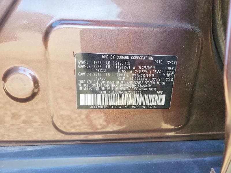 2019 SUBARU OUTBACK 2.5I LIMITED 14