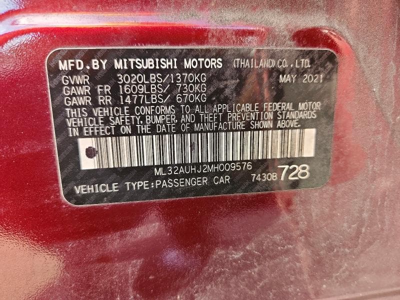 2021 MITSUBISHI MIRAGE ES 12