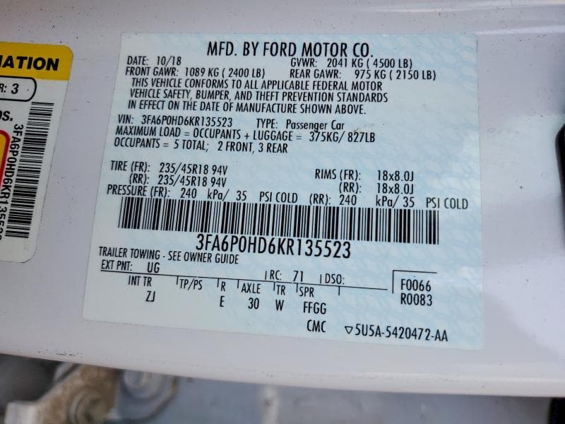 2019 FORD FUSION SE 12