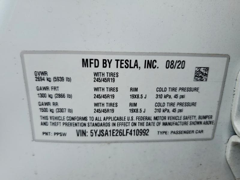 2020 TESLA MODEL S 12