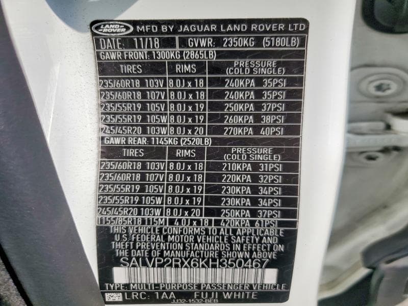 2019 LAND ROVER RANGE ROVER EVOQUE SE 13
